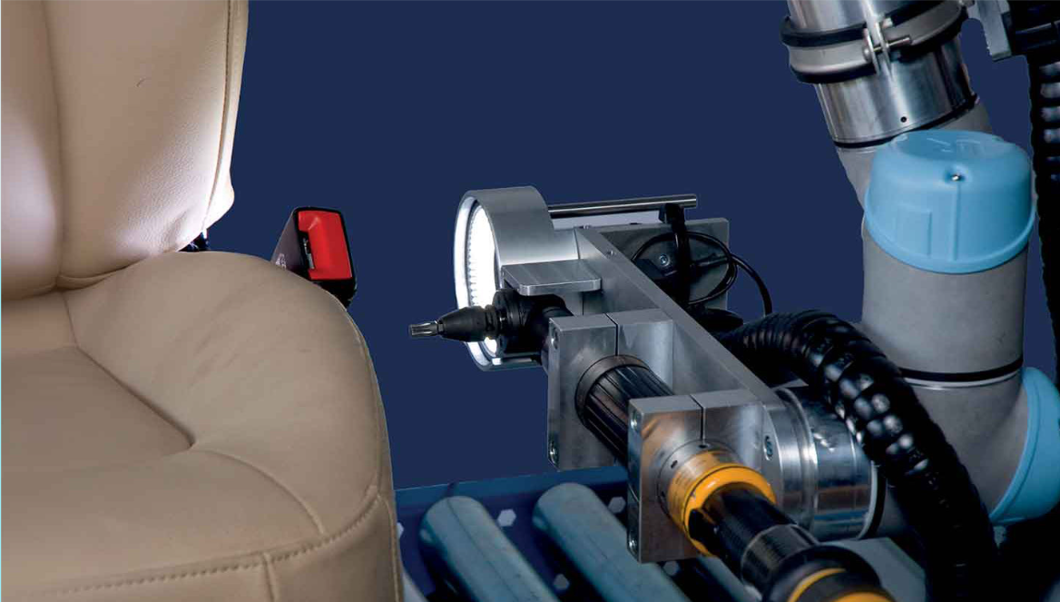 Robotic screwdriving application wherein a collaborative robot is used to install screws in a typical automative assembly application.